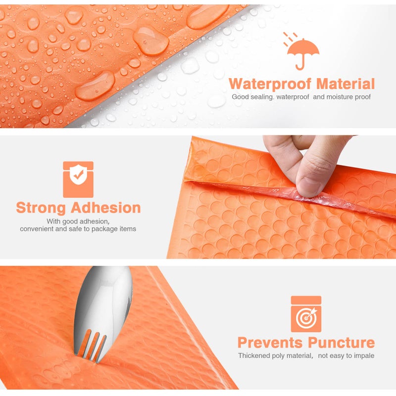 Metronic Bubble Mailers 6x10 Inch 50 Pack, Bubble Envelopes, Self-Seal Waterproof Shipping Bags, Padded Envelopes for Shipping, Packaging for Business, Orange Bulk #0, Bubble Mailers Usable Size 6x9 - Image 4